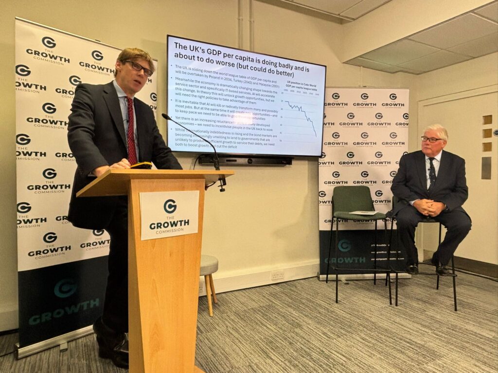 Commissioners Ewen Stewart and Douglas McWilliams present The Growth Budget 2025 at a briefing in Westminster