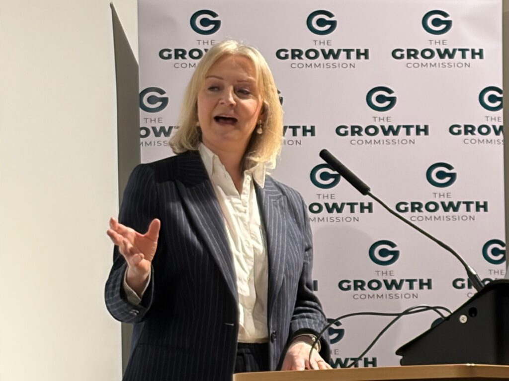 Former Prime Minister and Growth Commission International Advisory Board member Liz Truss speaking at our conference in Buckingham in March 2026